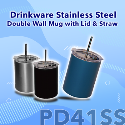 Drinkware Stainless Steel Double Wall Mug with Lid & Straw PD41SS