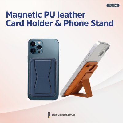 Magnetic PU leather Card Holder with Phone Stand PU108