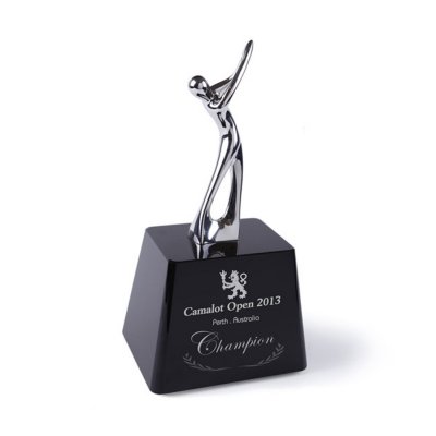 Metallic Golfer Swing on Flat Black Crystal Base