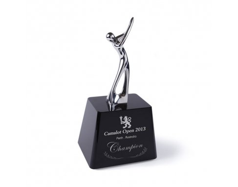 Metallic Golfer Swing on Flat Black Crystal Base